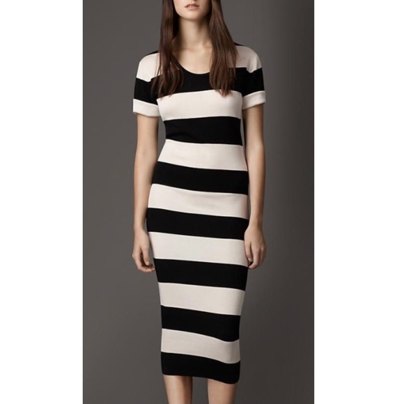 Burberry Dresses & Skirts - BURBERRY - Silk Black/White Striped Dress XS/TP